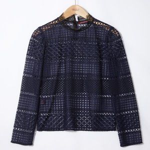 Comptoir des Cotonniers | Openwork Lace Blouse | Size 36 (US 4) | Navy + Black